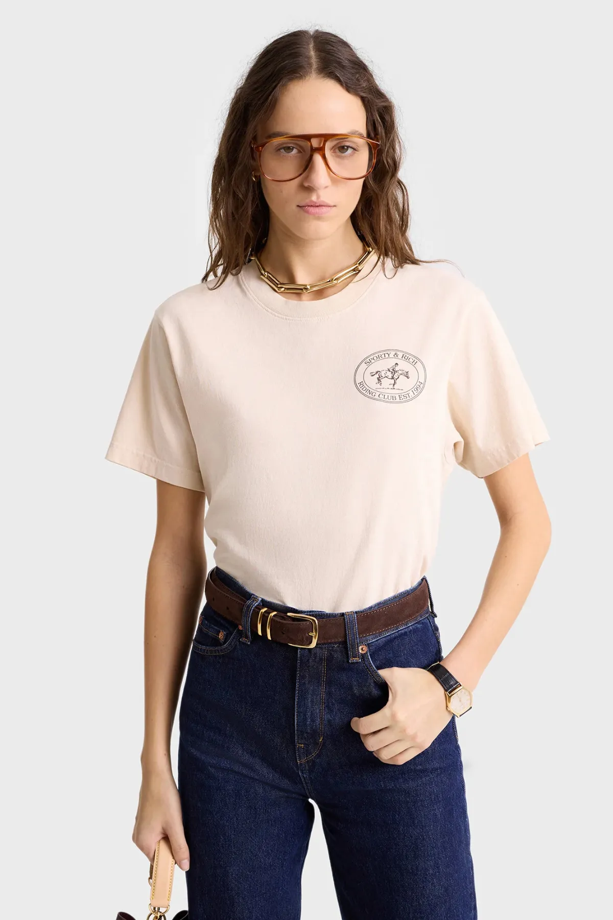 Womens Sporty & Rich Sporty & Rich Riding Club T-Shirt - Cream