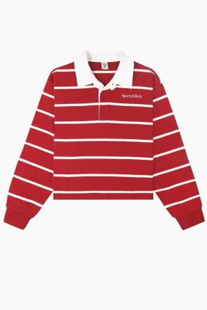 Womens Sporty & Rich Sporty & Rich Serif Logo Cropped Rugby Polo - Ruby/White