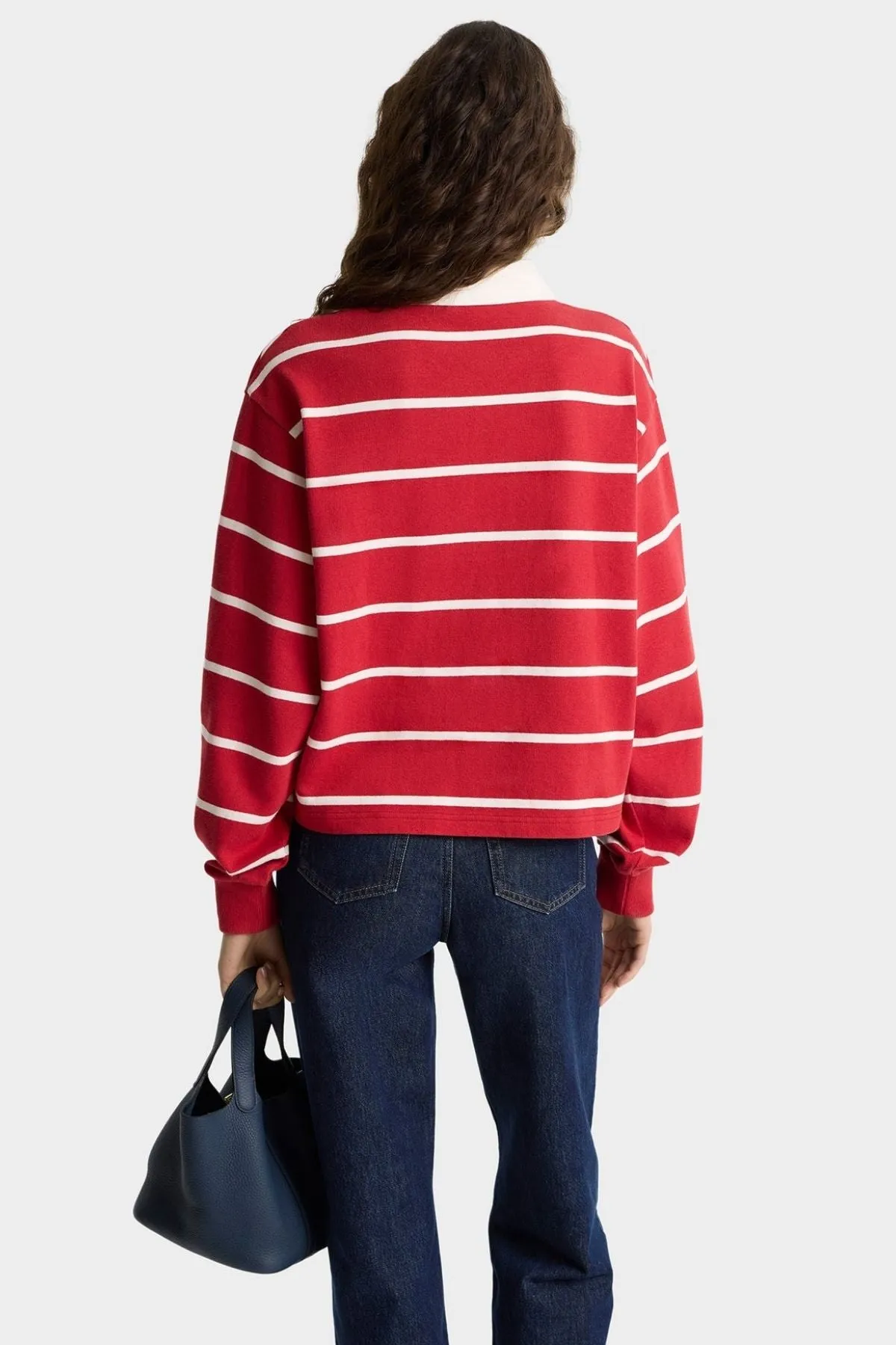 Womens Sporty & Rich Sporty & Rich Serif Logo Cropped Rugby Polo - Ruby/White