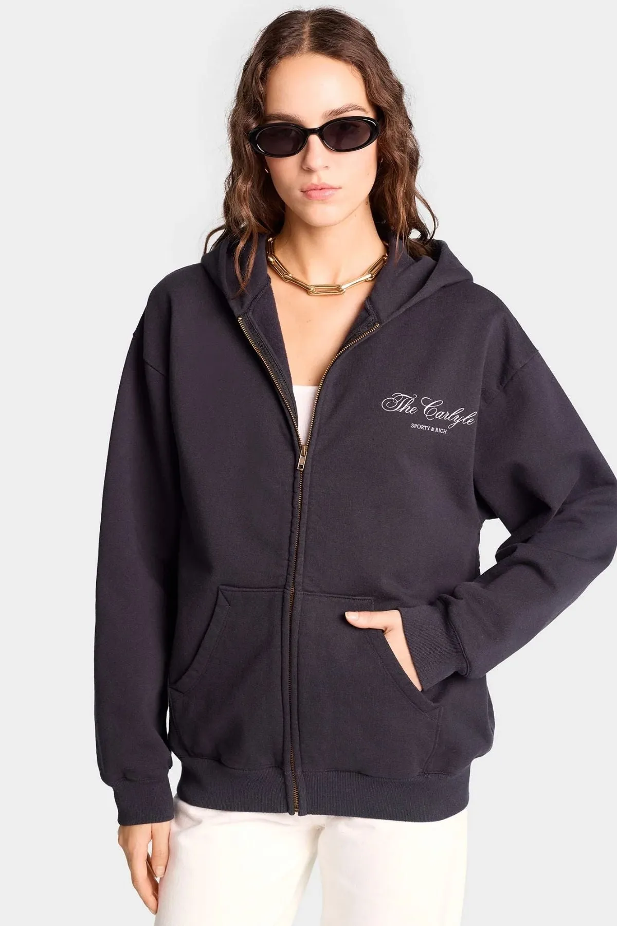 Womens Sporty & Rich Sporty & Rich The Carlyle Souvenir Hoodie - Black/ White