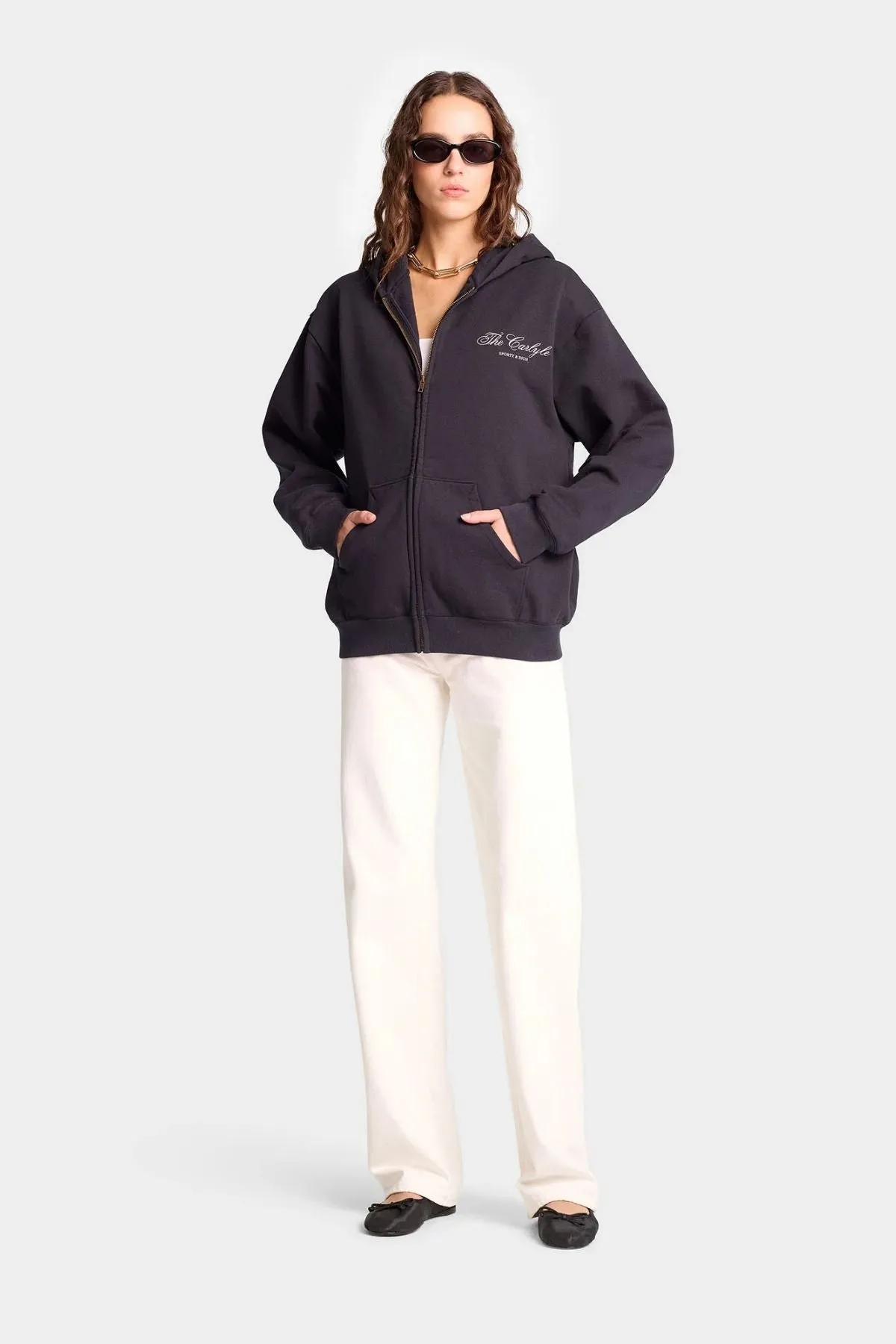 Womens Sporty & Rich Sporty & Rich The Carlyle Souvenir Hoodie - Black/ White