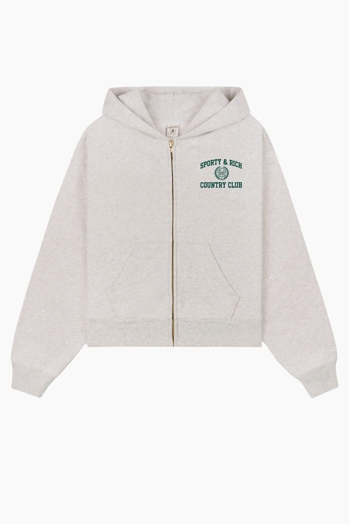 Womens Sporty & Rich Sporty & Rich Varsity Crest Cropped Zip Hoodie - Heather Grey