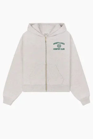 Womens Sporty & Rich Sporty & Rich Varsity Crest Cropped Zip Hoodie - Heather Grey