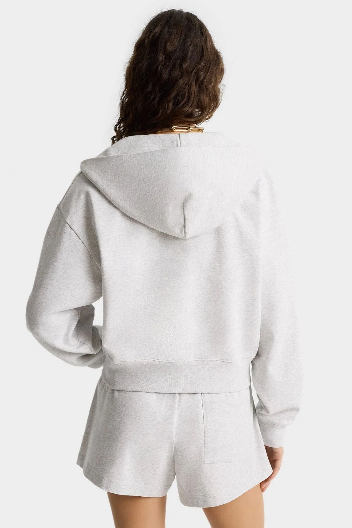 Womens Sporty & Rich Sporty & Rich Varsity Crest Cropped Zip Hoodie - Heather Grey