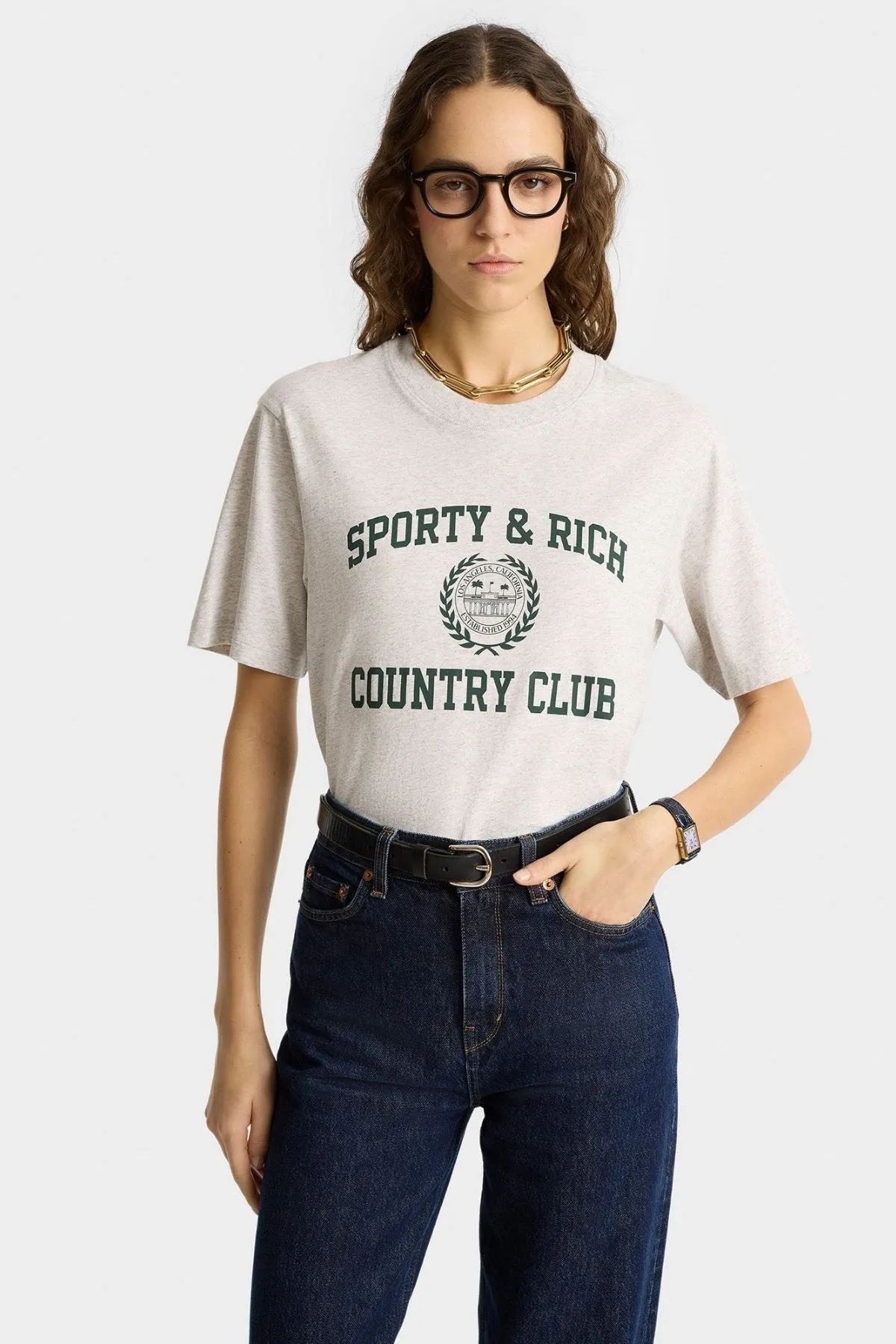 Womens Sporty & Rich Sporty & Rich Varsity Crest T-Shirt - Heather Grey