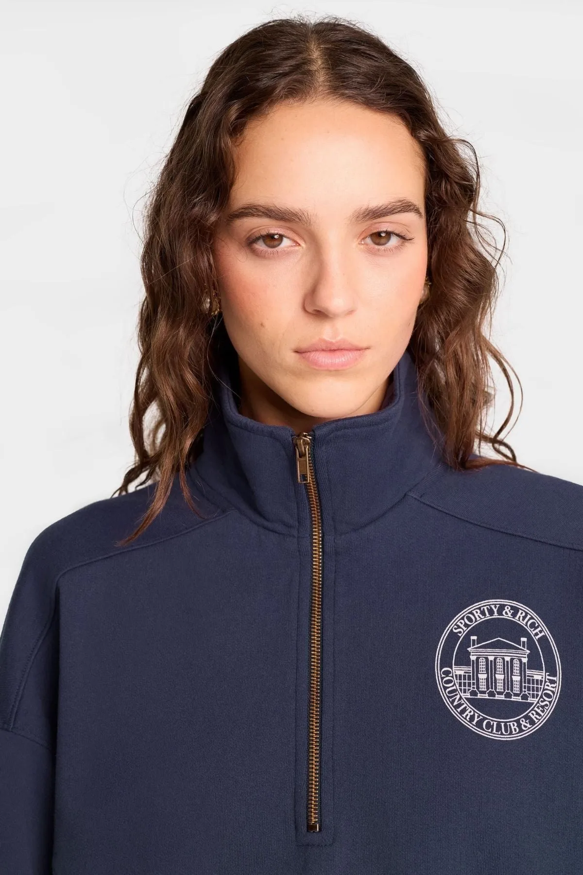 Womens Sporty & Rich Sporty & Rich Vendome Resort Quarter Zip Sweatshirt - Navy/ White