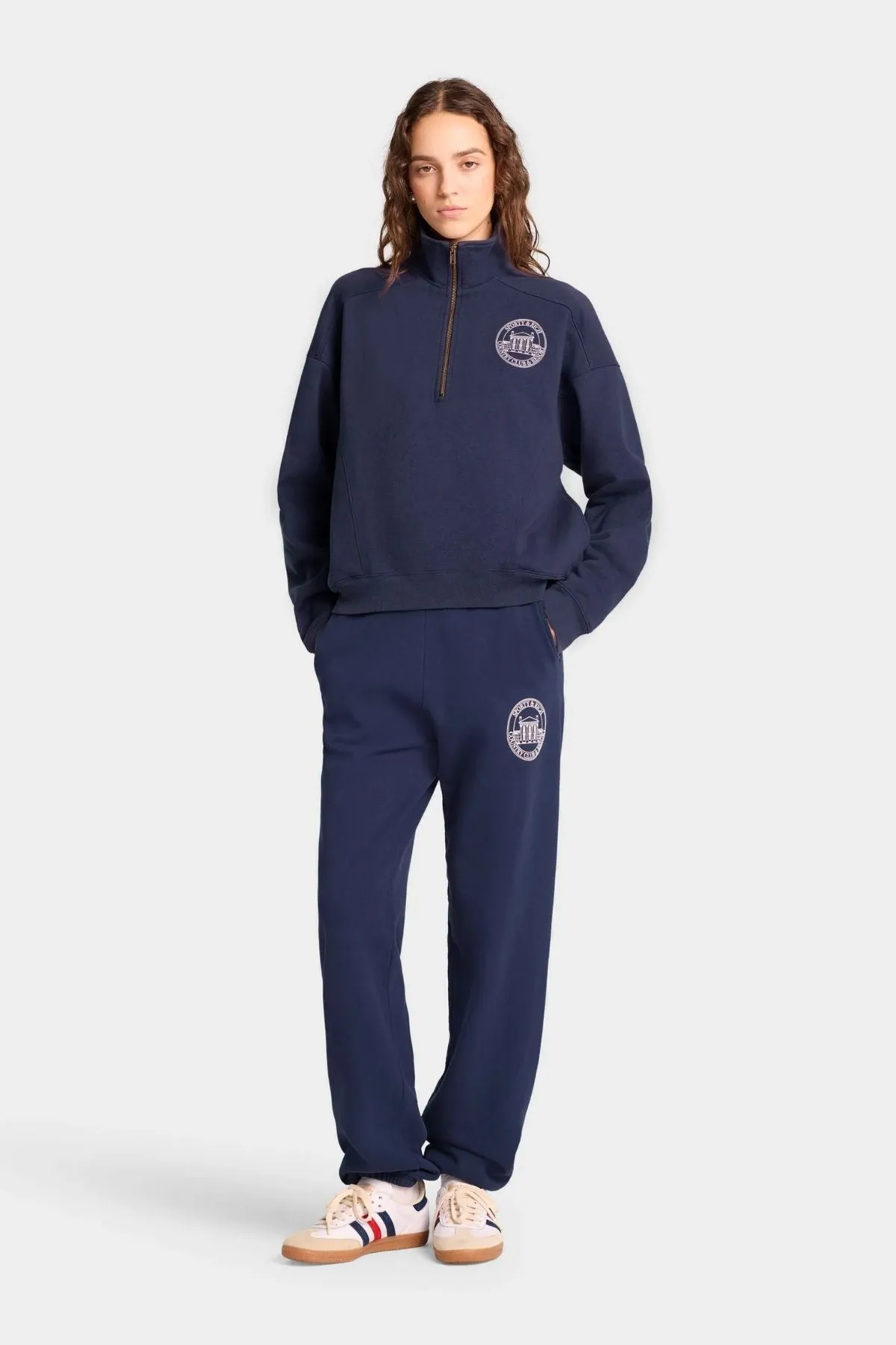 Womens Sporty & Rich Sporty & Rich Vendome Resort Quarter Zip Sweatshirt - Navy/ White