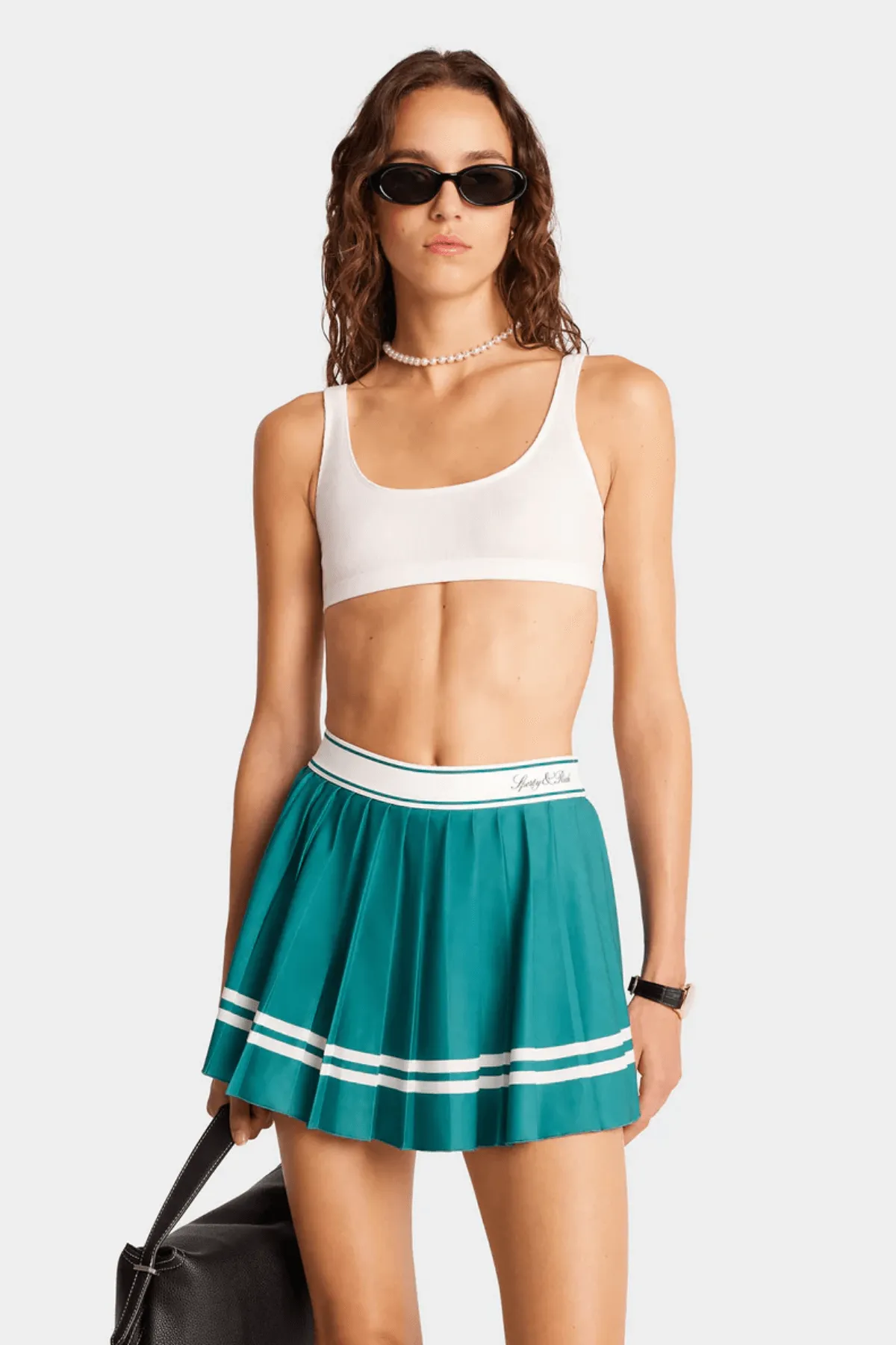 Womens Sporty & Rich Sporty & Rich Vendome Script Pleated Skirt - Alpine/ White