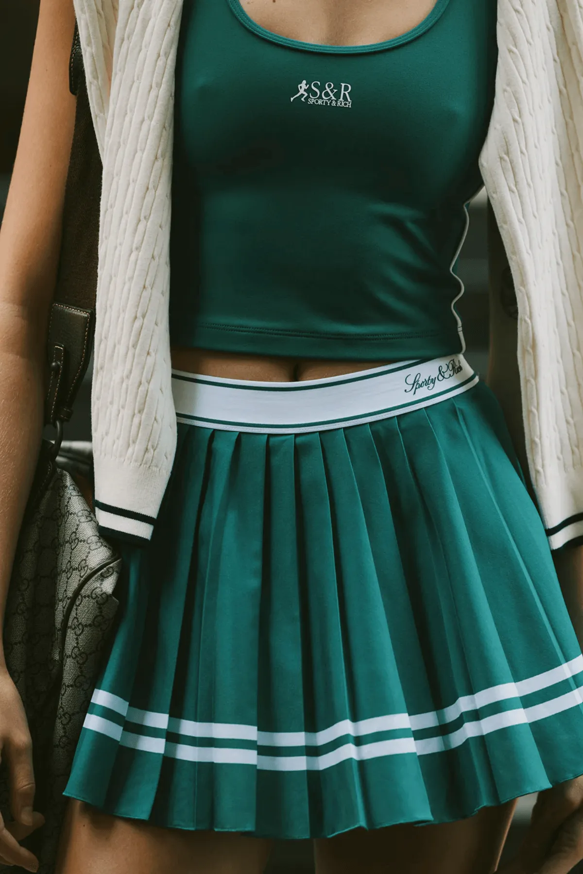 Womens Sporty & Rich Sporty & Rich Vendome Script Pleated Skirt - Alpine/ White