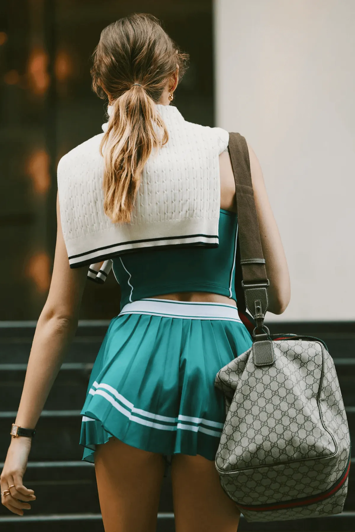 Womens Sporty & Rich Sporty & Rich Vendome Script Pleated Skirt - Alpine/ White