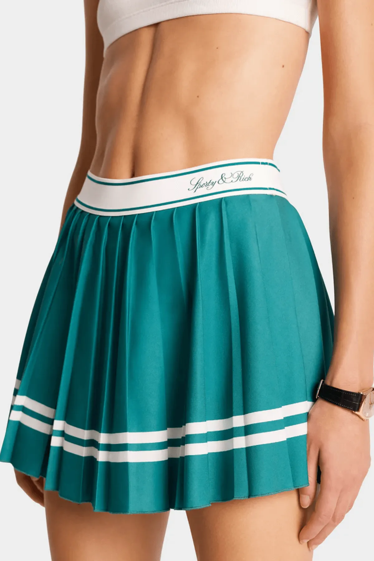 Womens Sporty & Rich Sporty & Rich Vendome Script Pleated Skirt - Alpine/ White