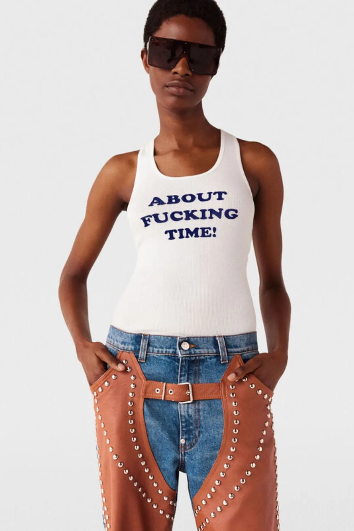 Womens Stella Mccartney Stella McCartney About Fucking Time Tank Top - White/ Blue