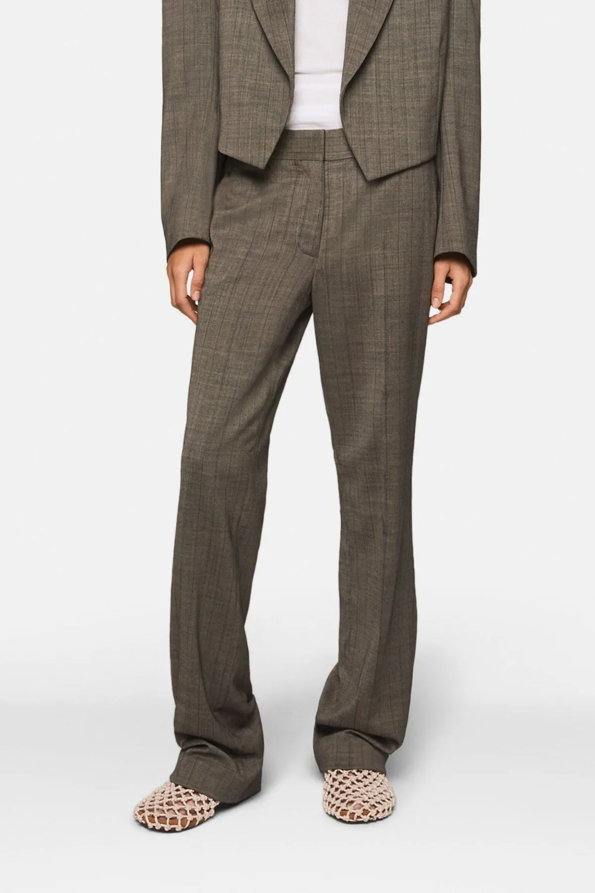 Womens Stella Mccartney Stella McCartney Checked Straight-Leg Wool Trousers - Stone