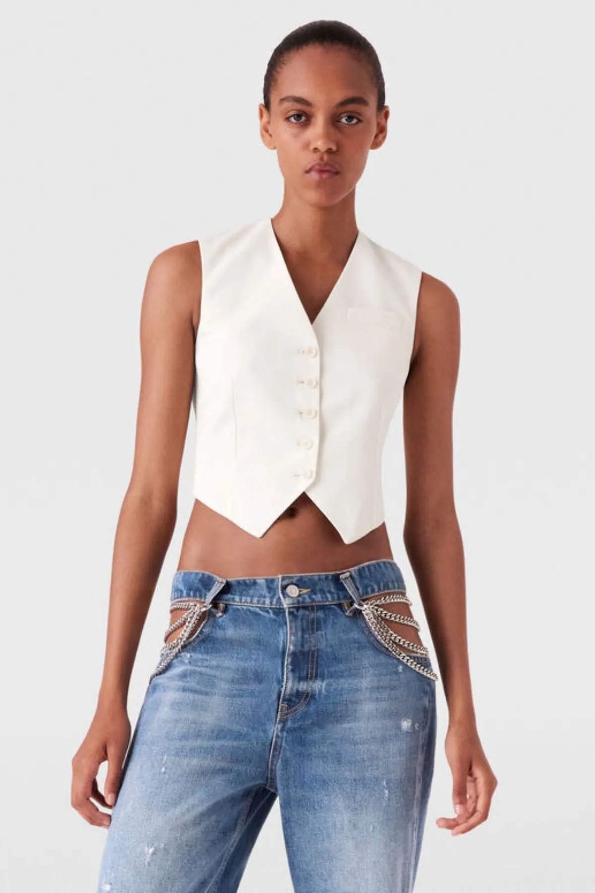 Womens Stella Mccartney Stella McCartney Cropped Tailored Wool Vest - Cream