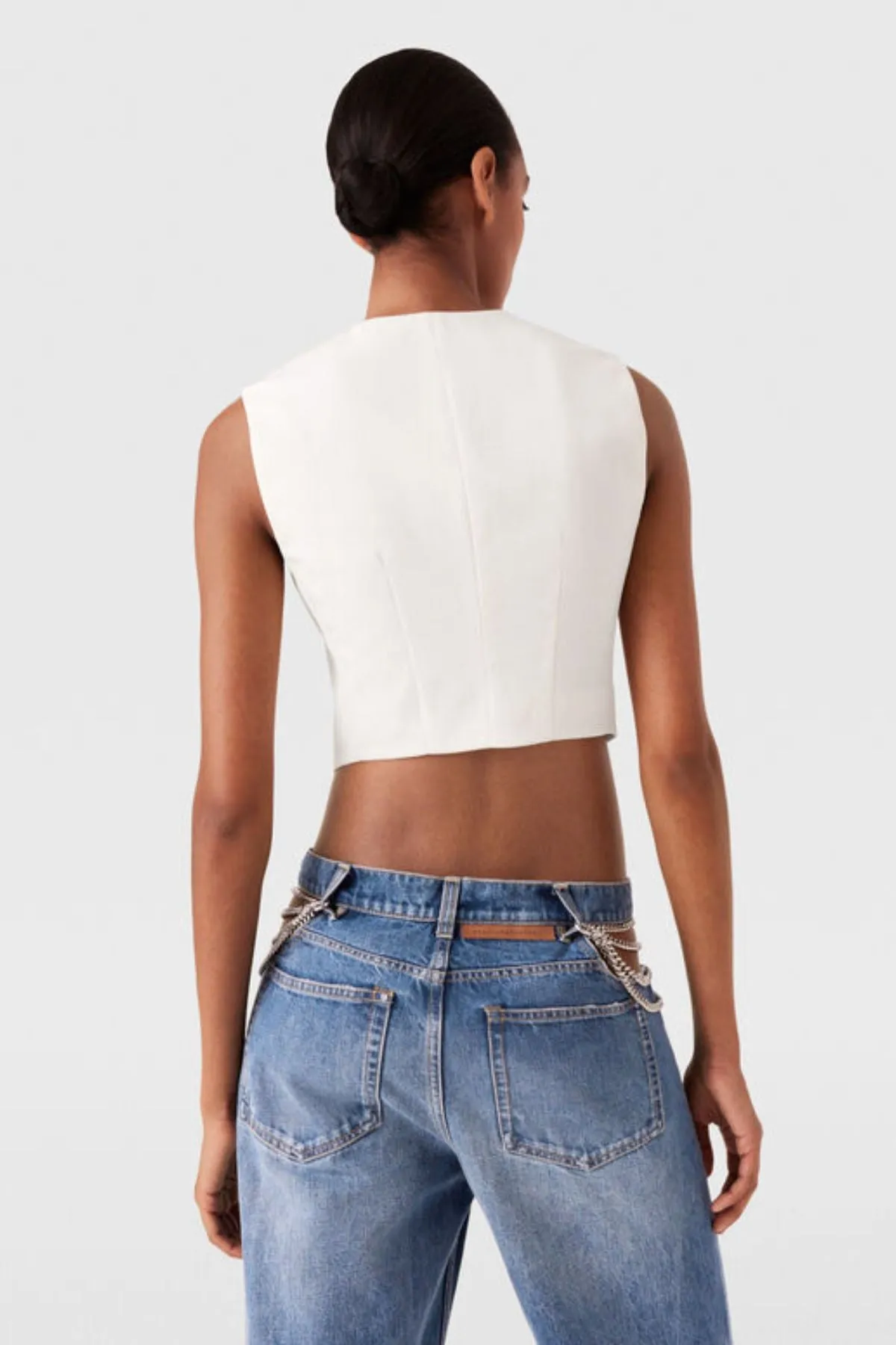 Womens Stella Mccartney Stella McCartney Cropped Tailored Wool Vest - Cream