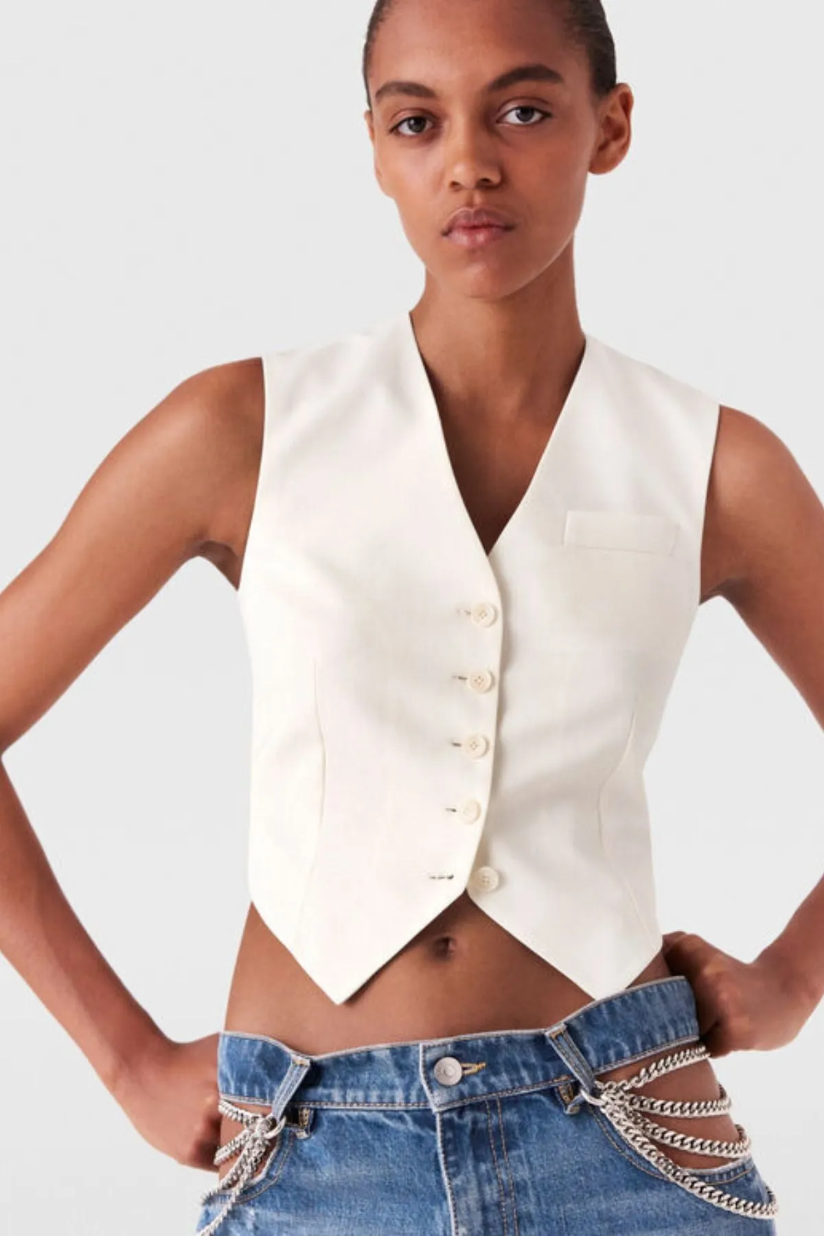 Womens Stella Mccartney Stella McCartney Cropped Tailored Wool Vest - Cream