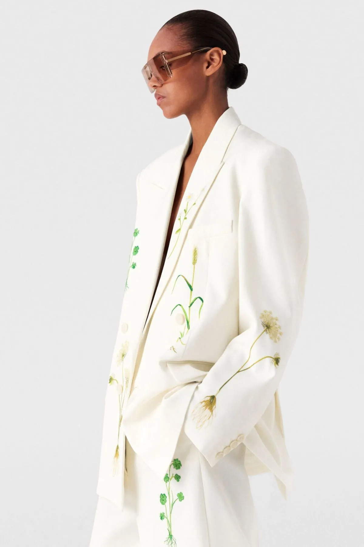 Womens Stella Mccartney Stella McCartney Floral Double Breasted Blazer - Cream