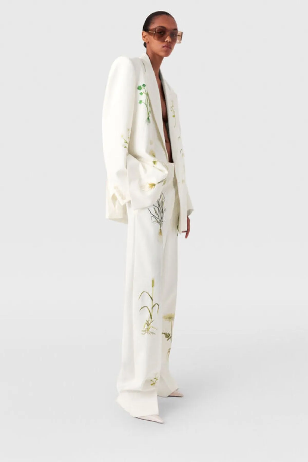 Womens Stella Mccartney Stella McCartney Floral Double Breasted Blazer - Cream
