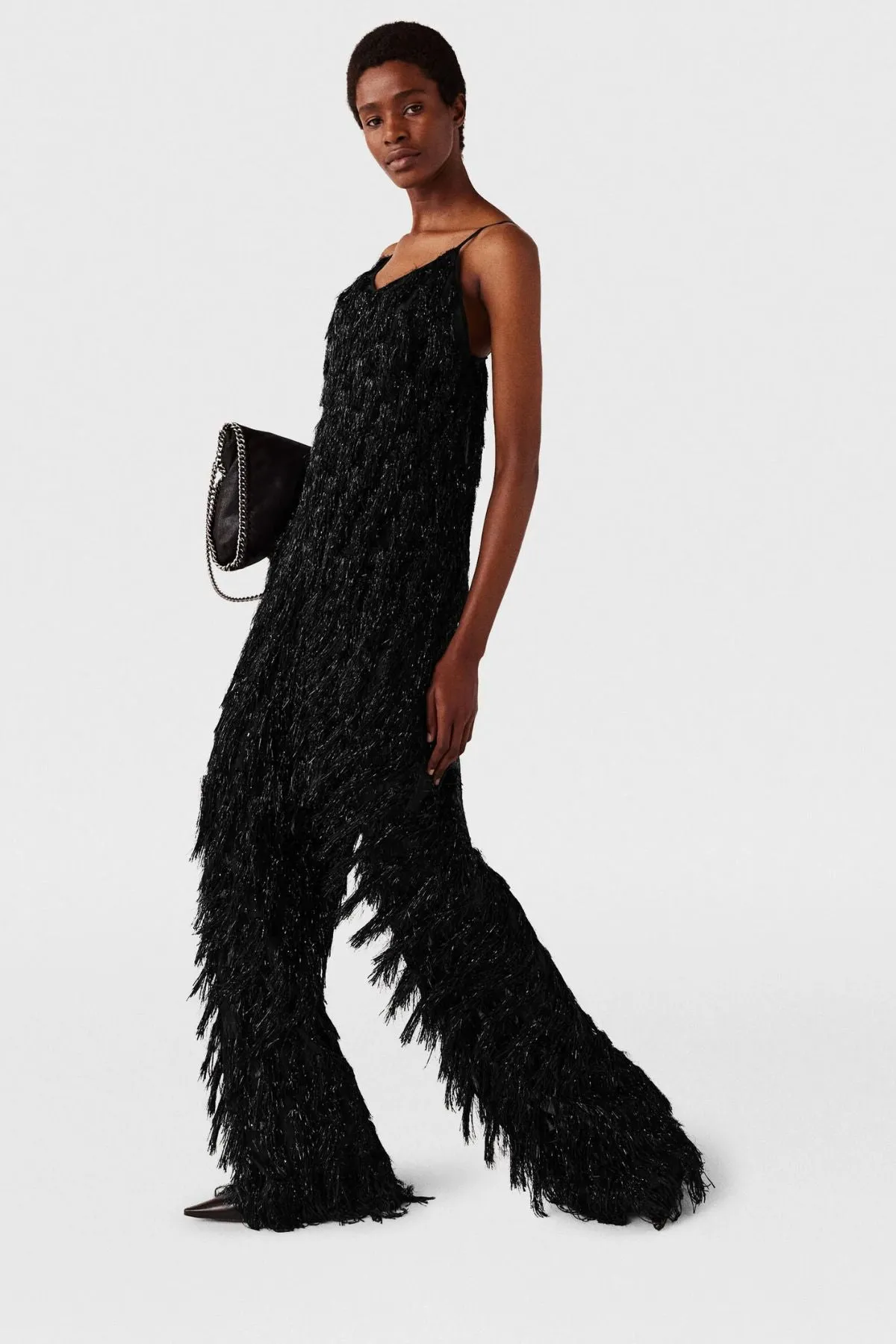 Womens Stella Mccartney Stella McCartney Glitter Tassels Cami Top - Black Glitter