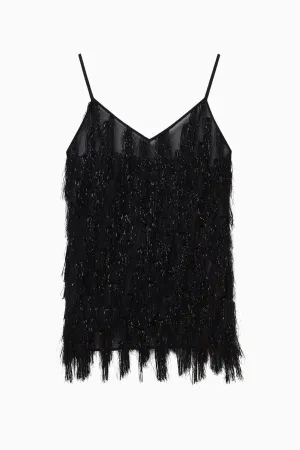 Womens Stella Mccartney Stella McCartney Glitter Tassels Cami Top - Black Glitter