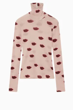Womens Stella Mccartney Stella McCartney Lips Print Turtleneck Top - Dusty Rose