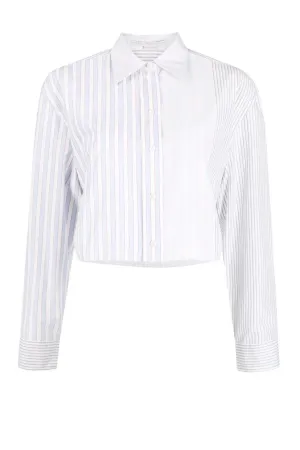 Womens Stella Mccartney Stella McCartney Mismatched Pinstripe Cropped Shirt - Multi Blue