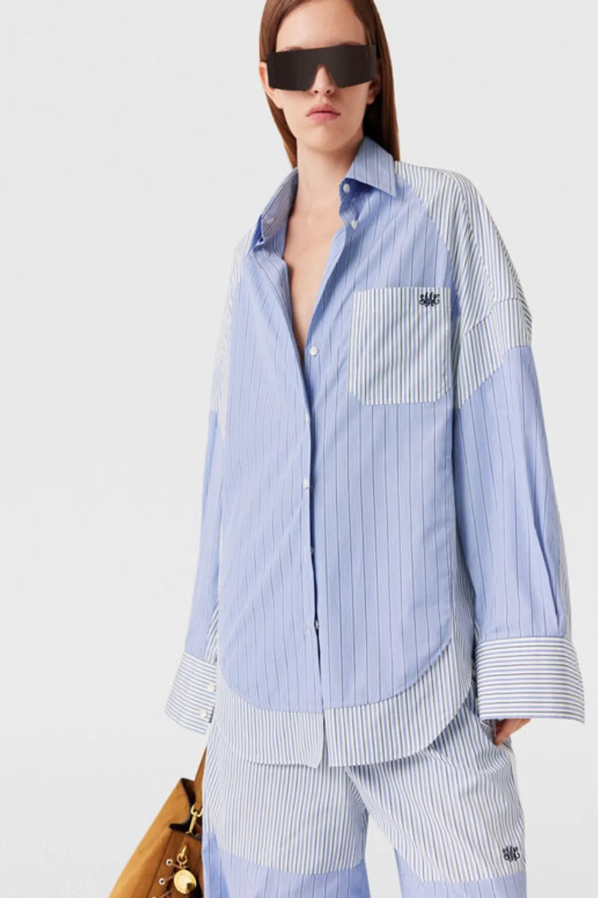 Womens Stella Mccartney Stella McCartney Mixed Striped Boyfriend Shirt - Multi Blue
