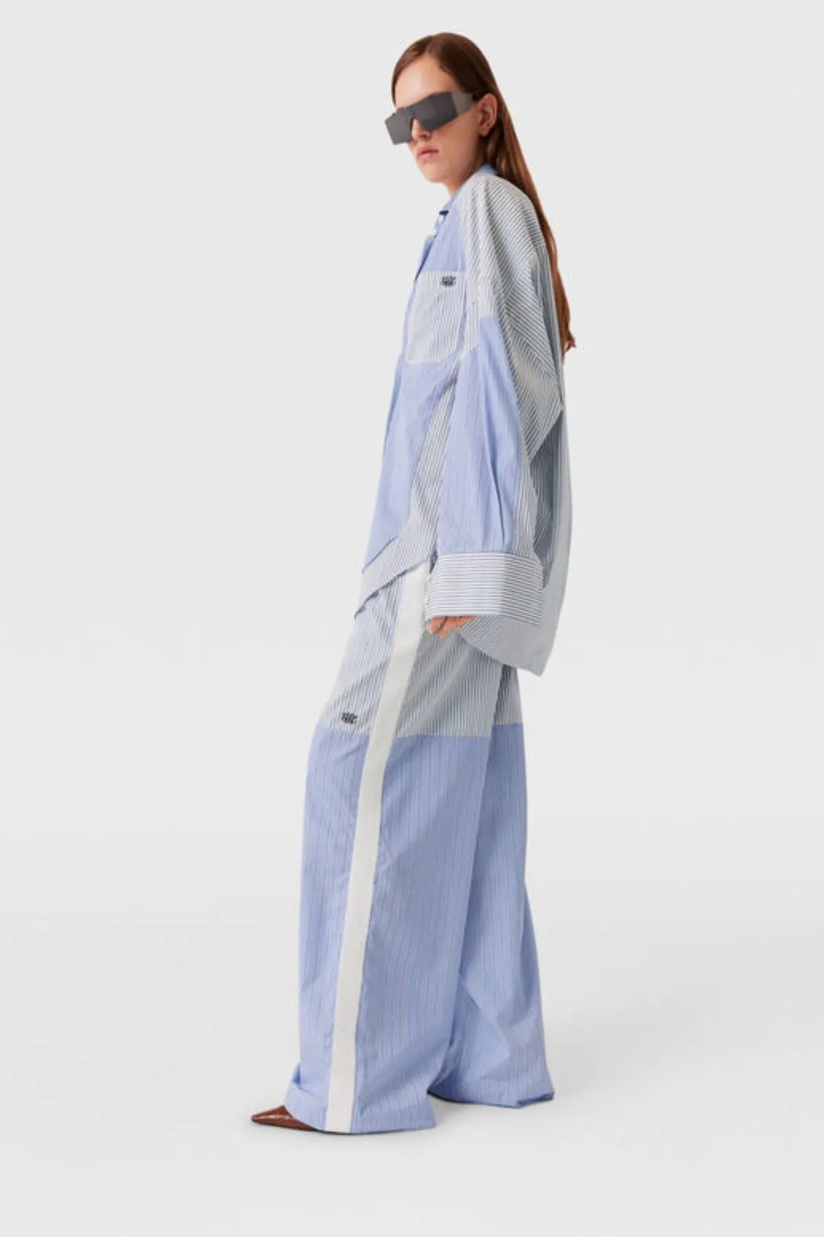 Womens Stella Mccartney Stella McCartney Mixed Striped Boyfriend Shirt - Multi Blue