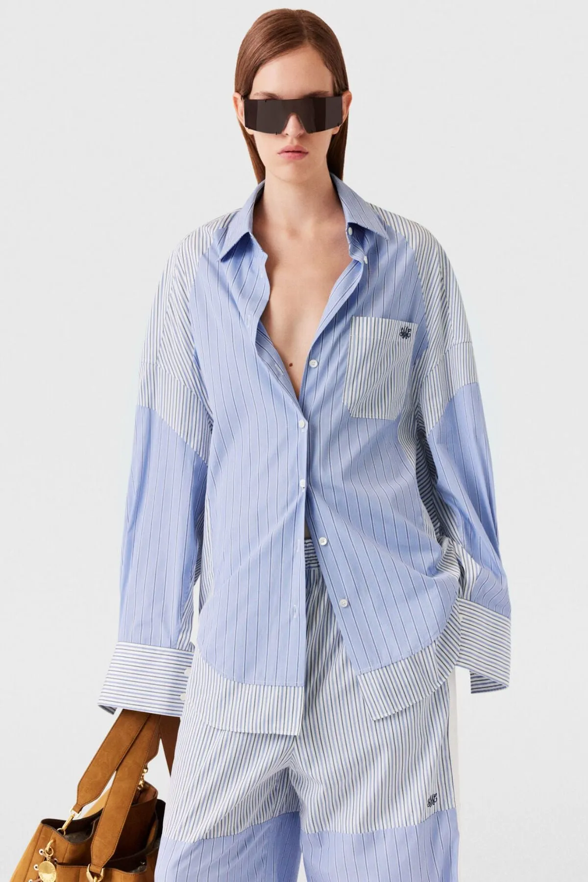 Womens Stella Mccartney Stella McCartney Mixed Striped Boyfriend Shirt - Multi Blue