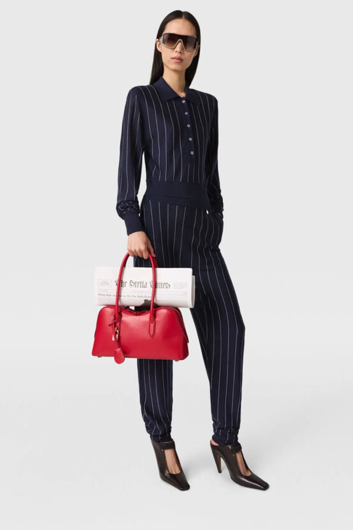 Womens Stella Mccartney Stella McCartney Pinstripe Light Knit Polo - Ink/ White