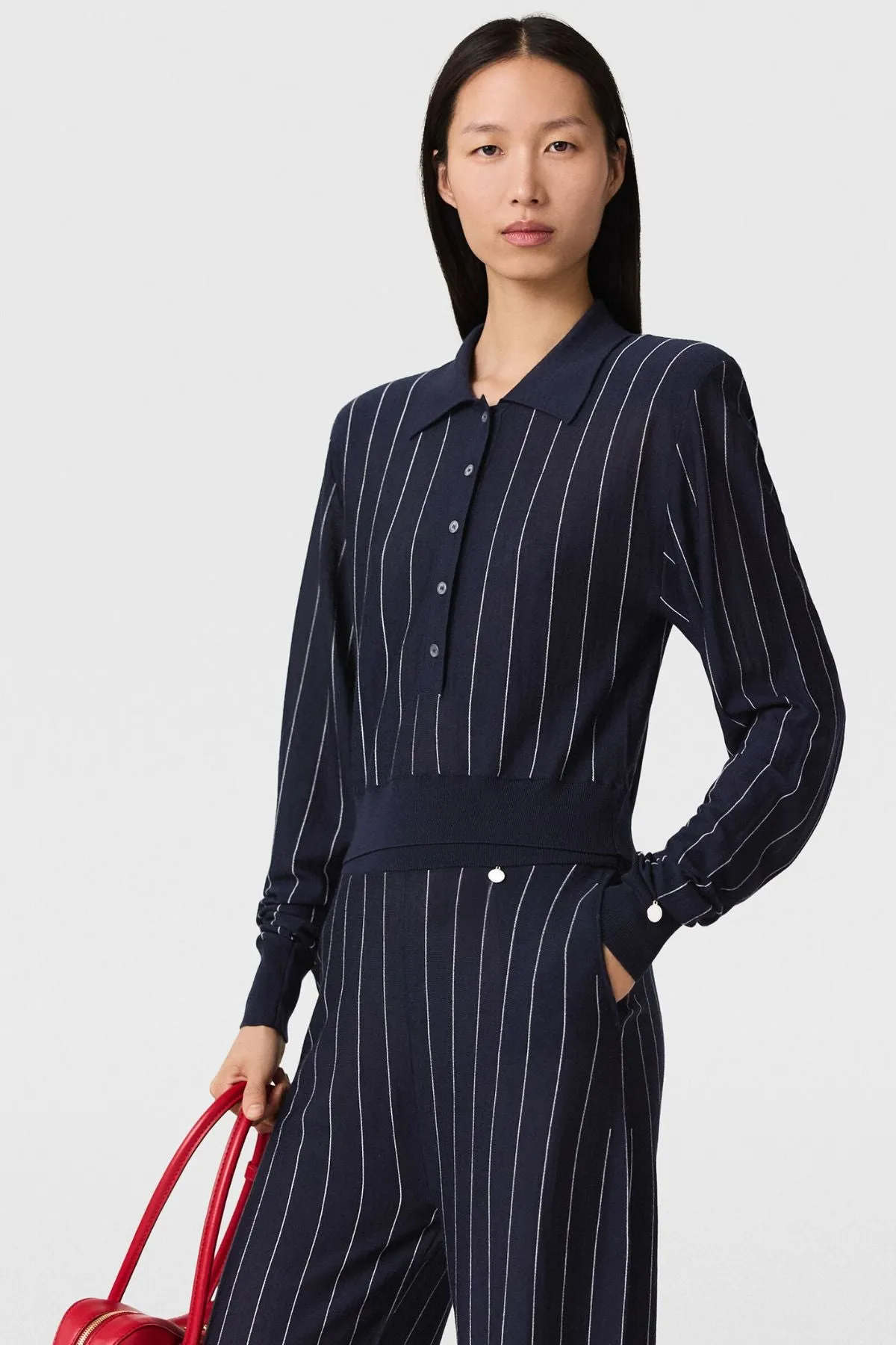 Womens Stella Mccartney Stella McCartney Pinstripe Light Knit Polo - Ink/ White