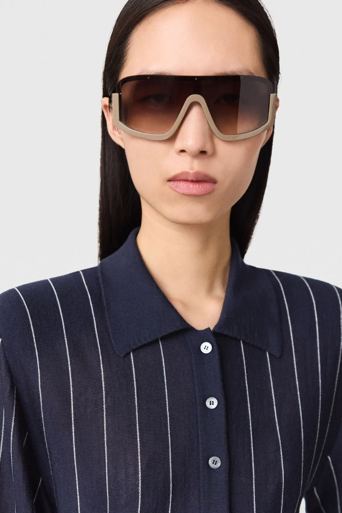 Womens Stella Mccartney Stella McCartney Pinstripe Light Knit Polo - Ink/ White