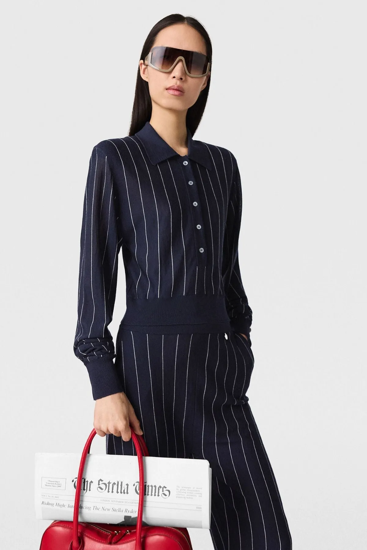 Womens Stella Mccartney Stella McCartney Pinstripe Light Knit Polo - Ink/ White