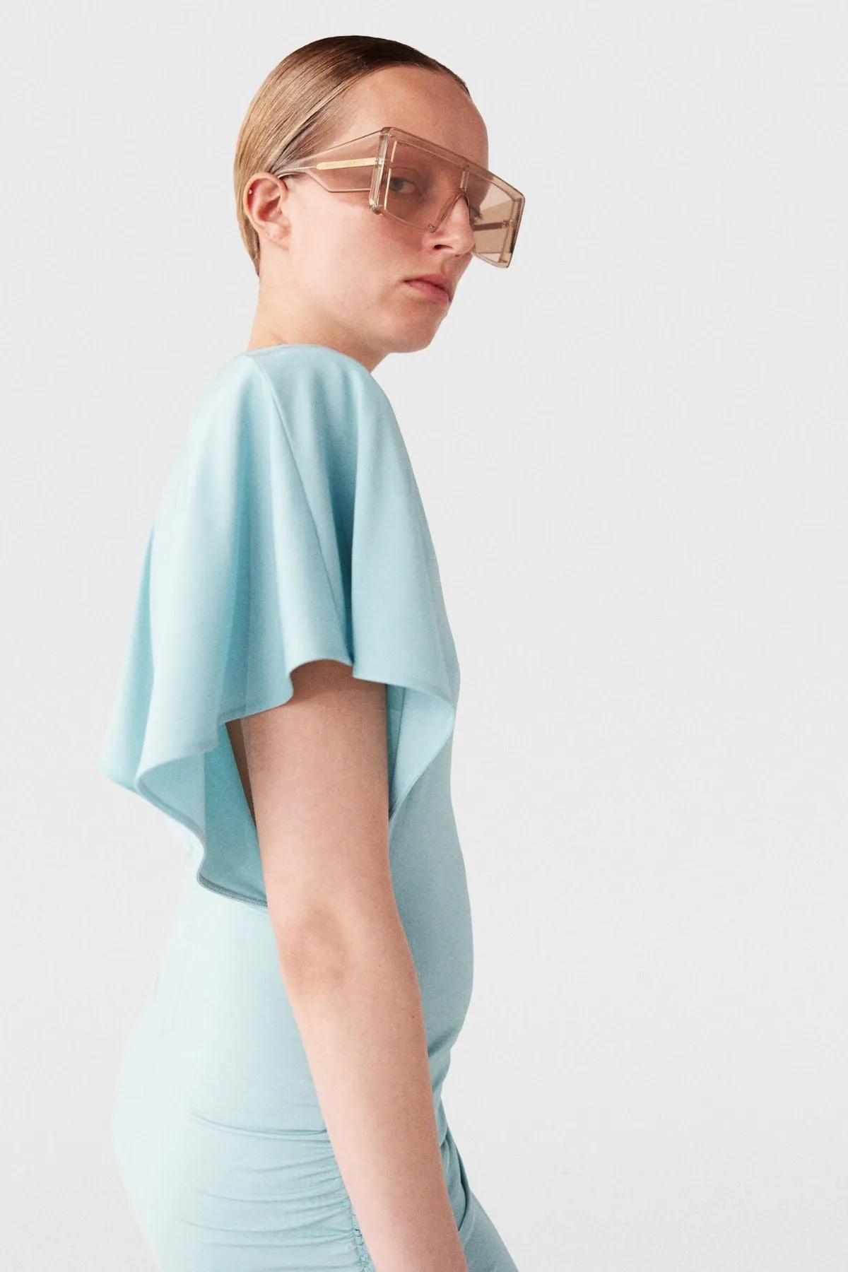 Womens Stella Mccartney Stella McCartney Strong Shoulder Short Sleeve Midi Dress - Light Blue