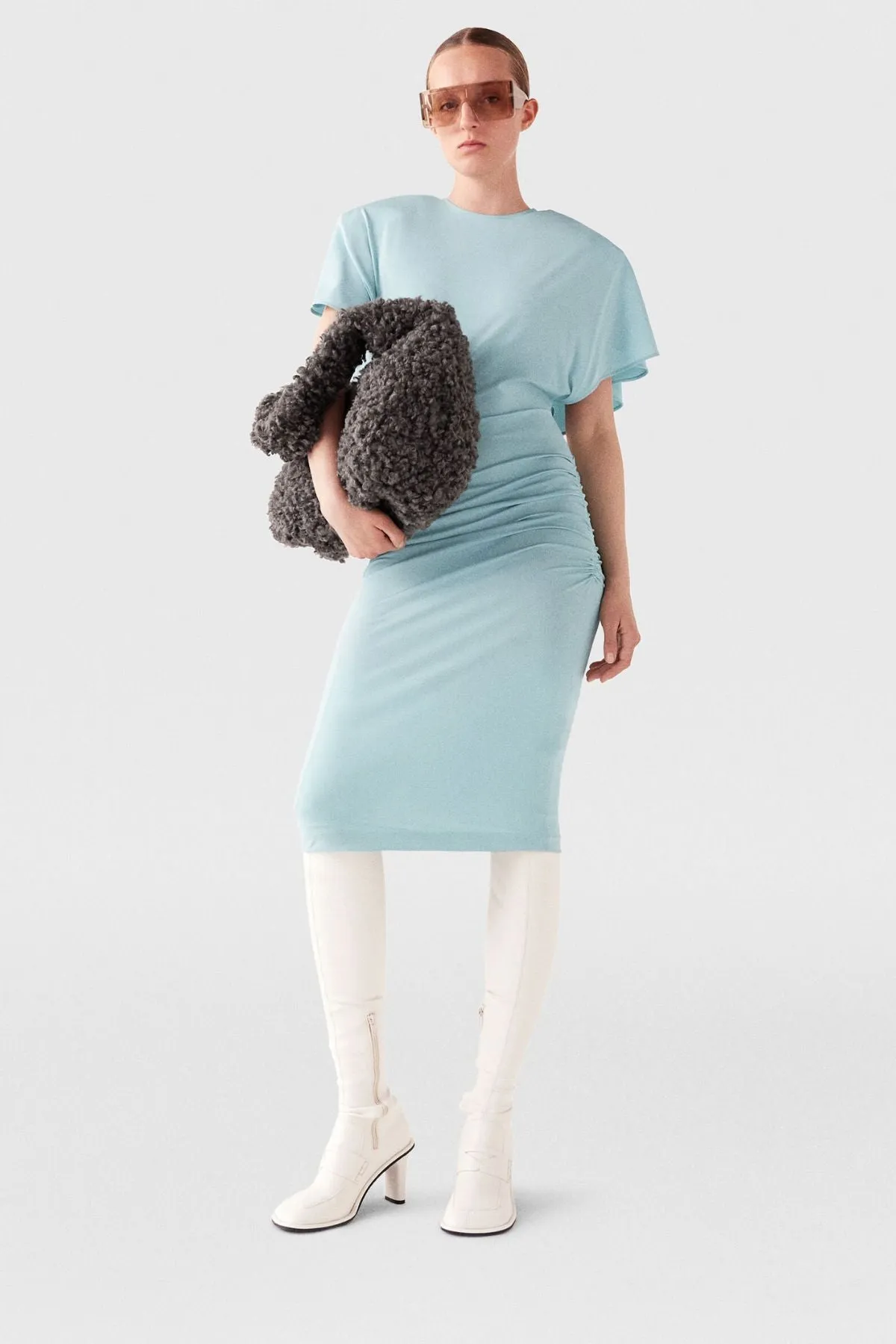 Womens Stella Mccartney Stella McCartney Strong Shoulder Short Sleeve Midi Dress - Light Blue