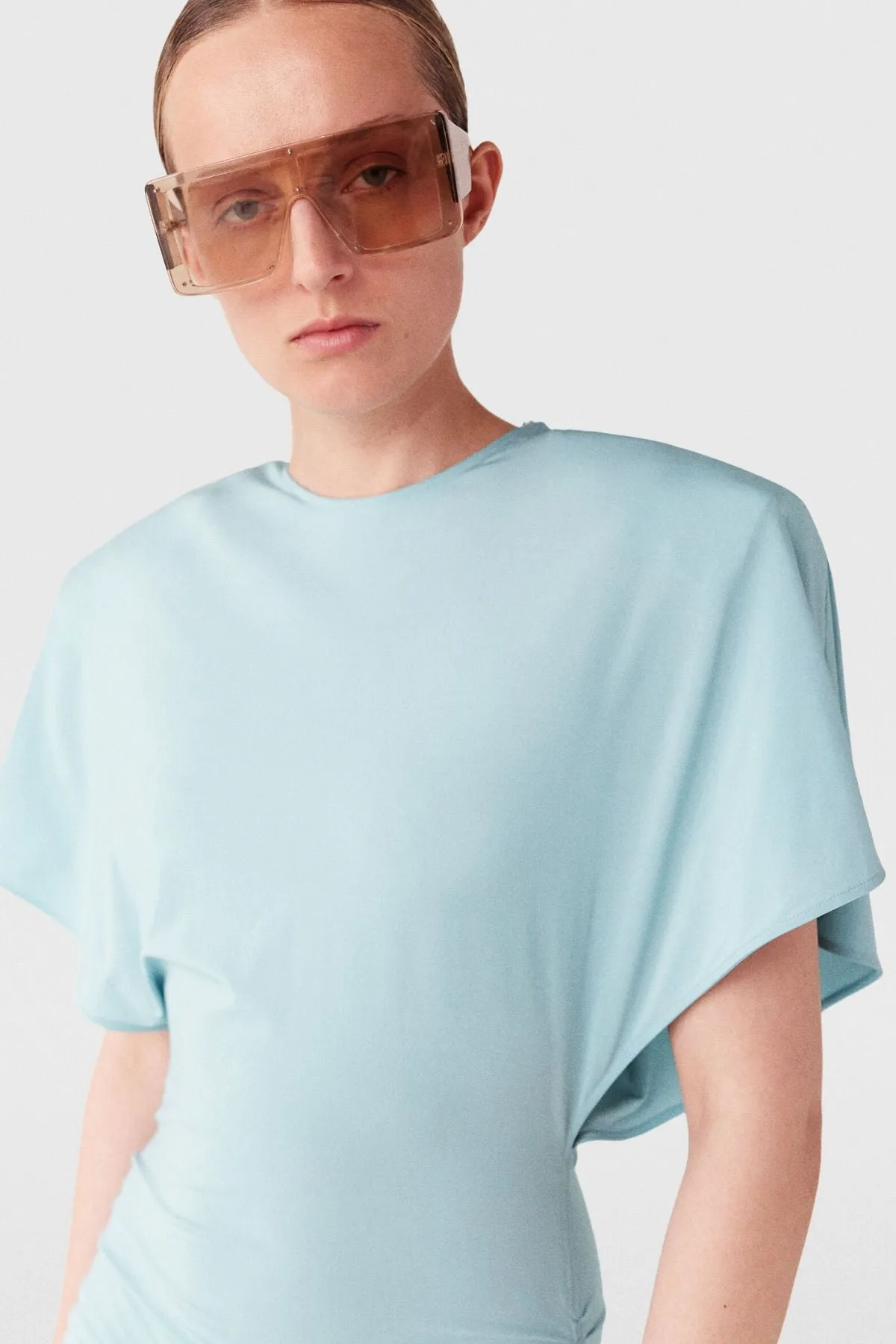 Womens Stella Mccartney Stella McCartney Strong Shoulder Short Sleeve Midi Dress - Light Blue