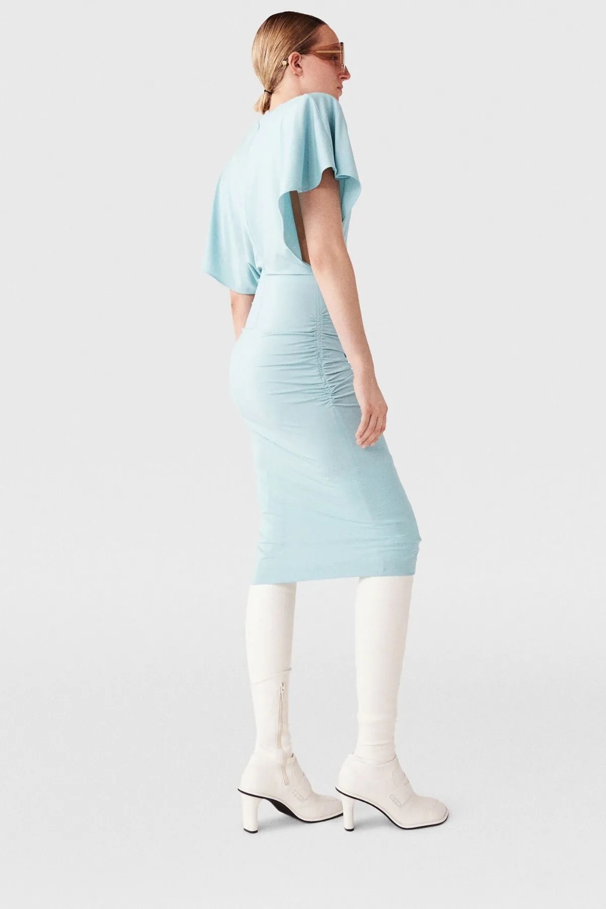 Womens Stella Mccartney Stella McCartney Strong Shoulder Short Sleeve Midi Dress - Light Blue
