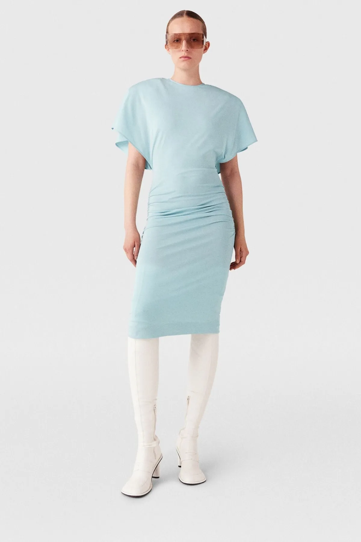 Womens Stella Mccartney Stella McCartney Strong Shoulder Short Sleeve Midi Dress - Light Blue