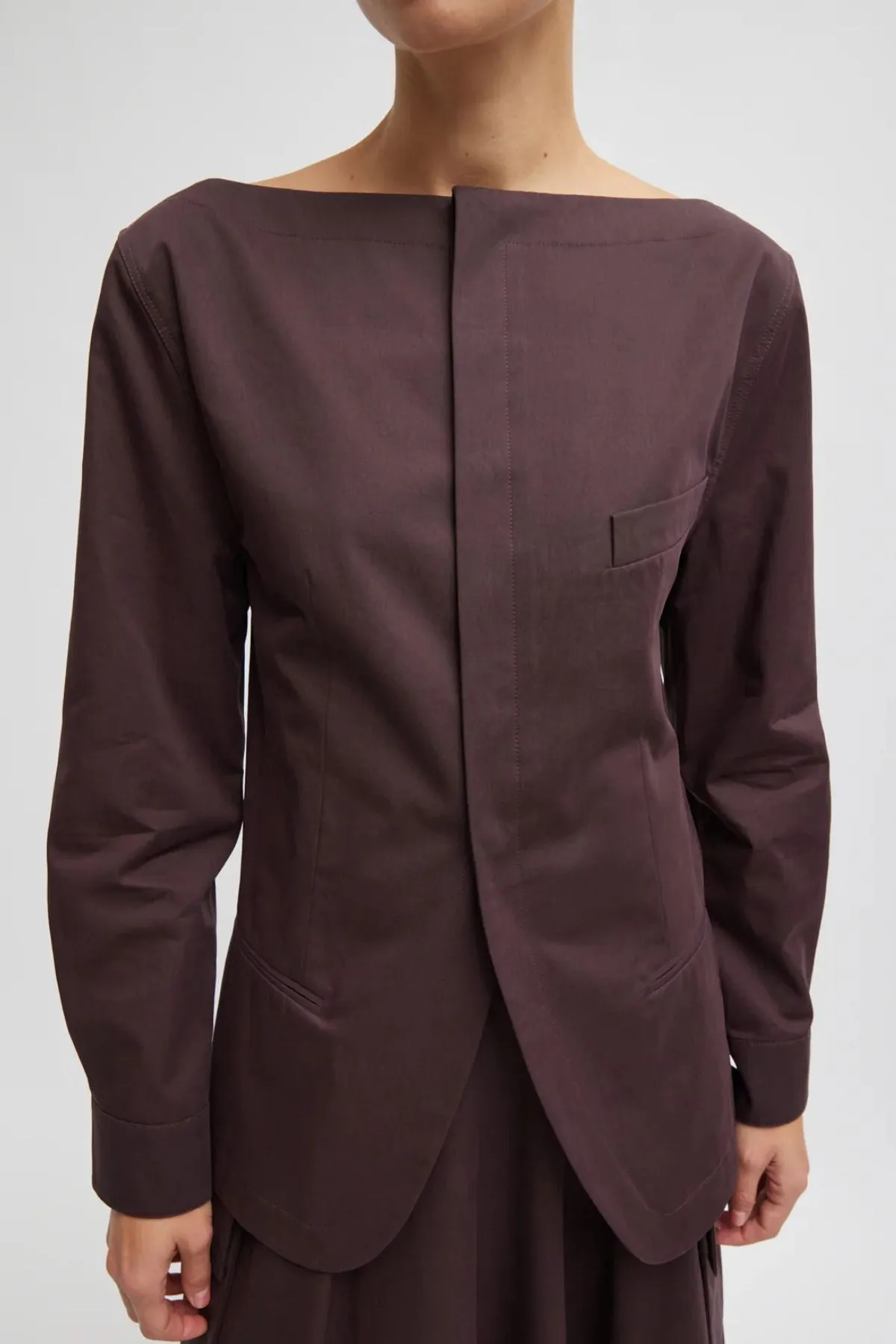 Womens Tibi Tibi Bio Twill Boatneck Shirt Jacket - Plum