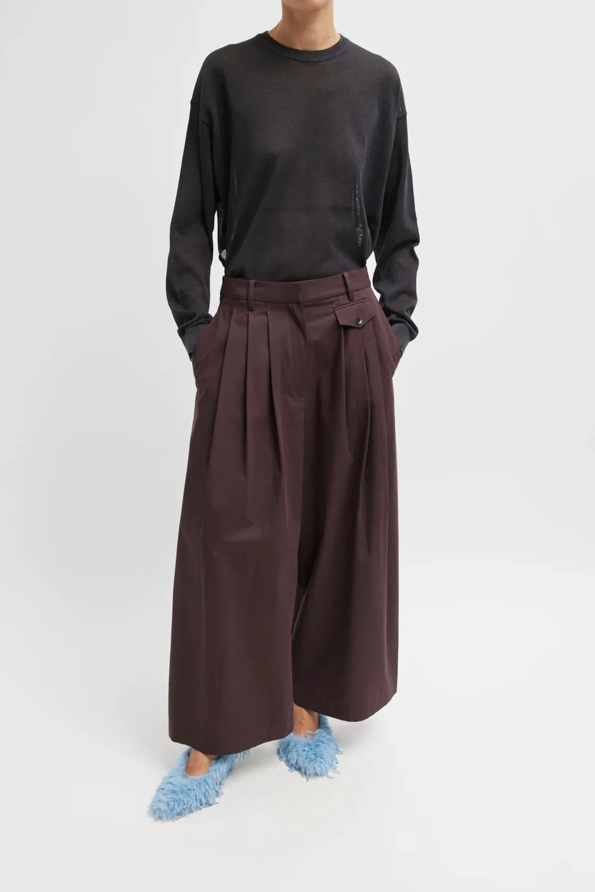 Womens Tibi Tibi Bio Twill Triple Pleat Cropped Pant - Plum