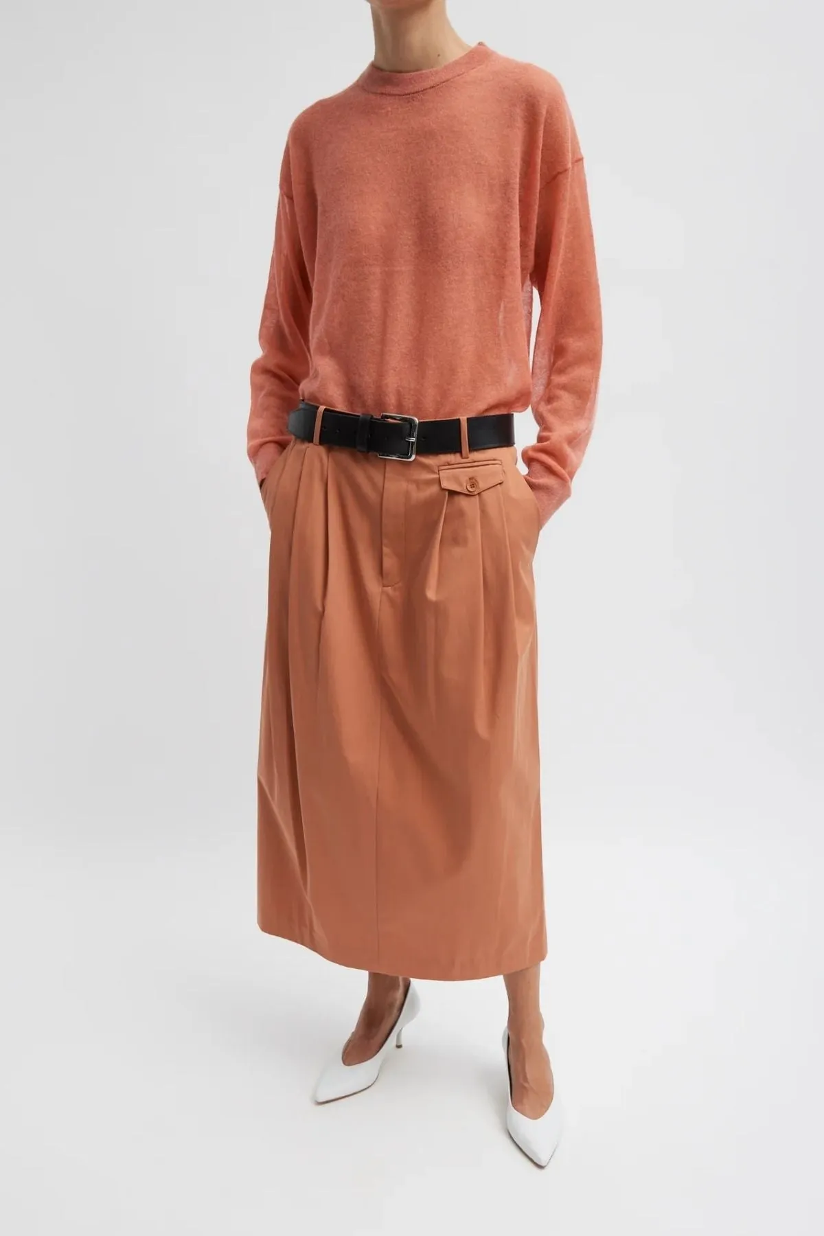 Womens Tibi Tibi Bio Twill Triple Pleat Skirt - Yam