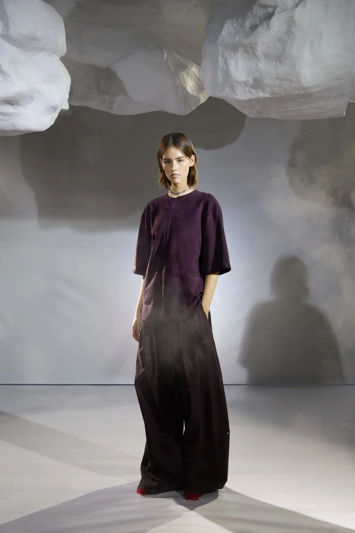 Womens Tibi Tibi Cassiterite Suede Easy Tshirt - Plum