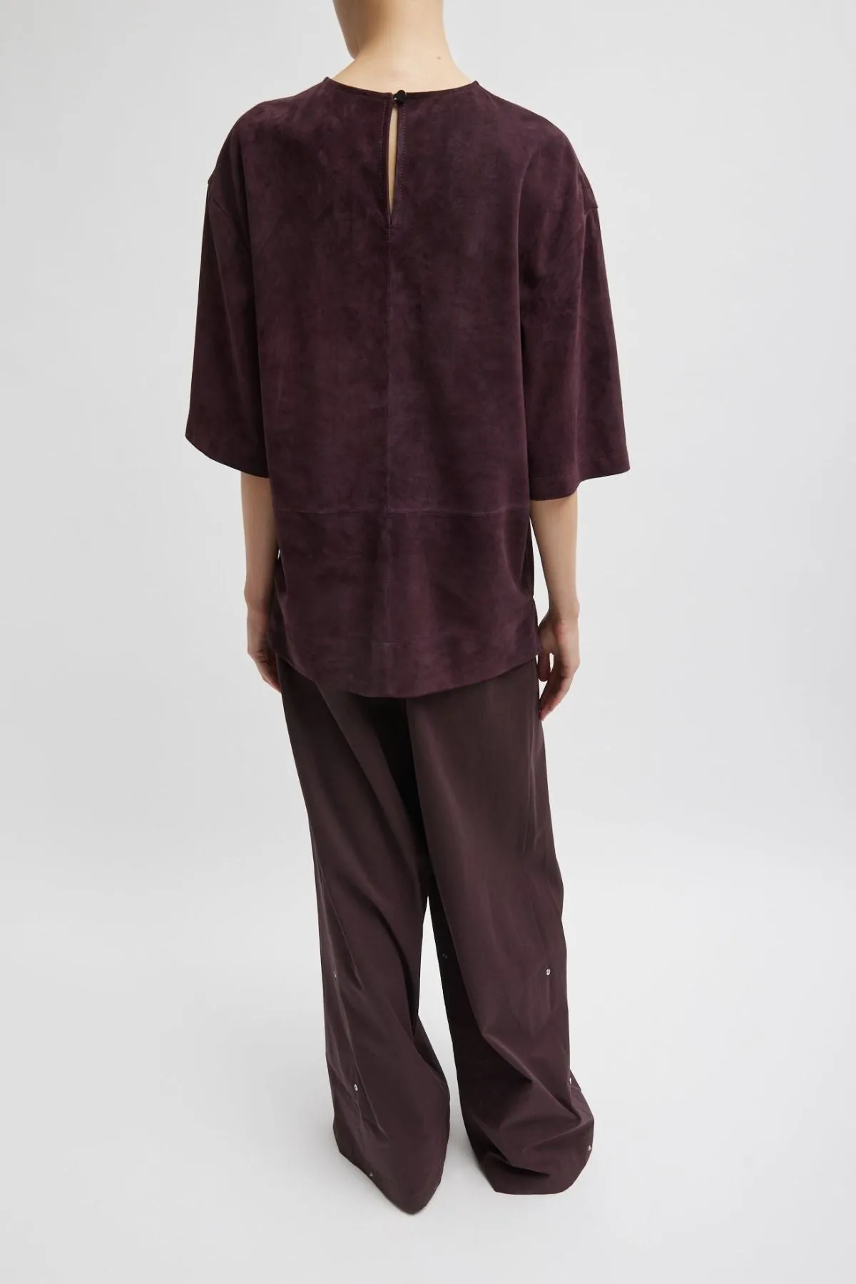Womens Tibi Tibi Cassiterite Suede Easy Tshirt - Plum
