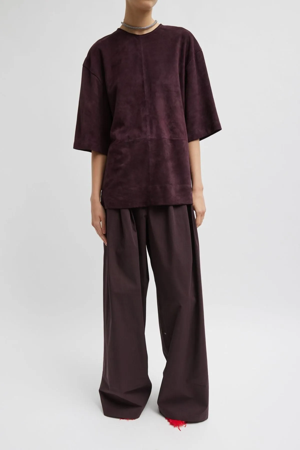 Womens Tibi Tibi Cassiterite Suede Easy Tshirt - Plum