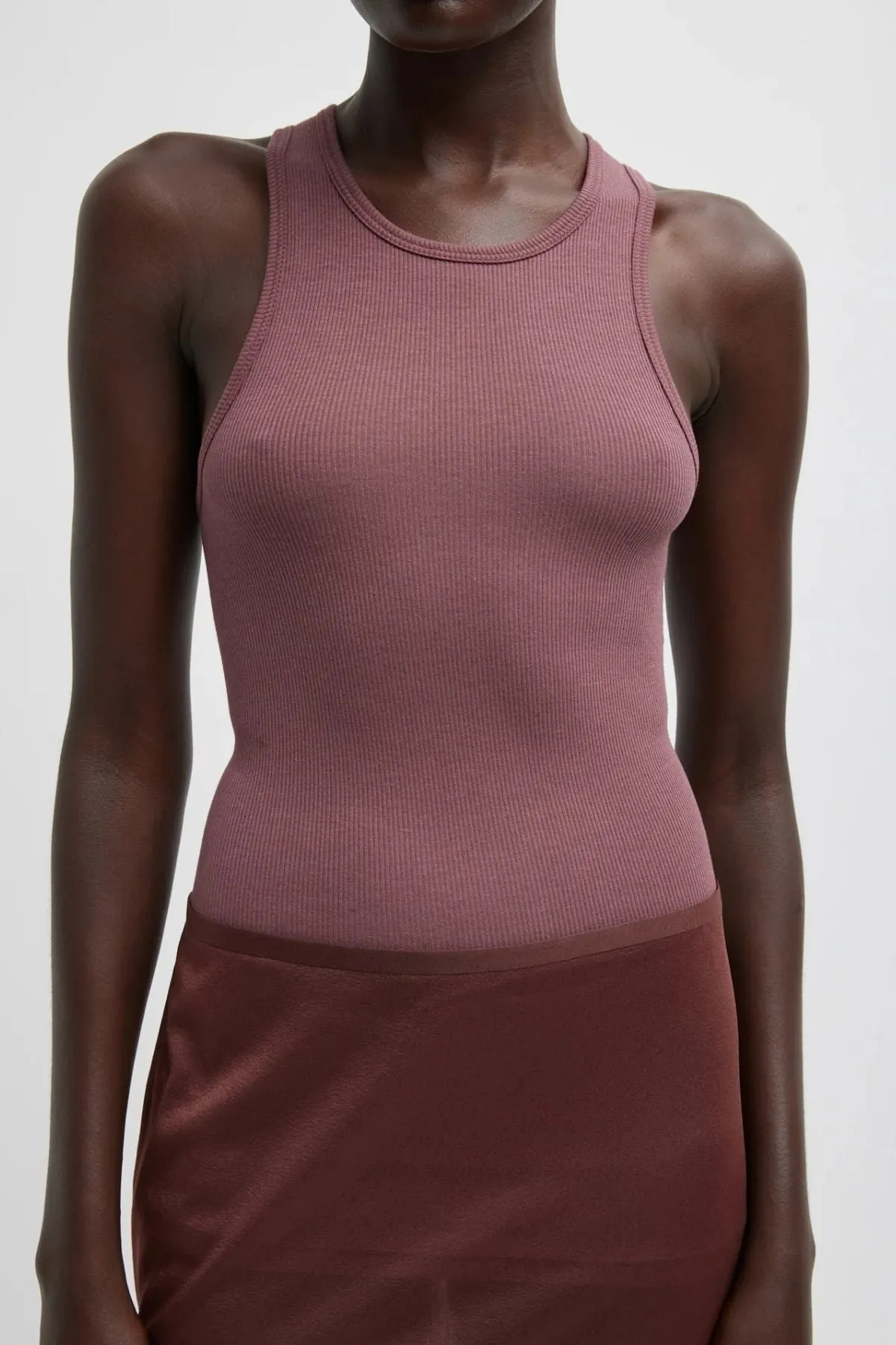 Womens Tibi Tibi Circular Fine Rib T-Shirt Tank - Cinnamon