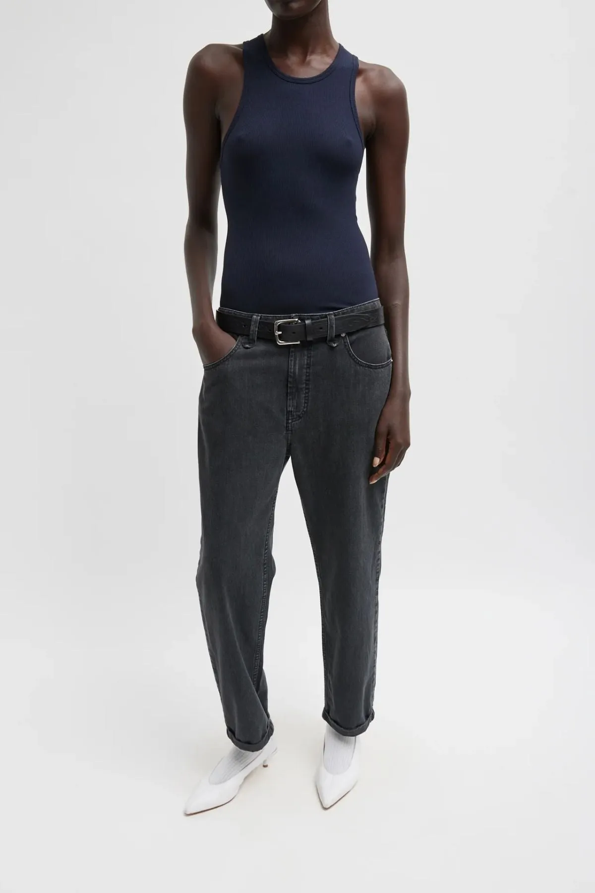 Womens Tibi Tibi Circular Fine Rib T-Shirt Tank - Navy