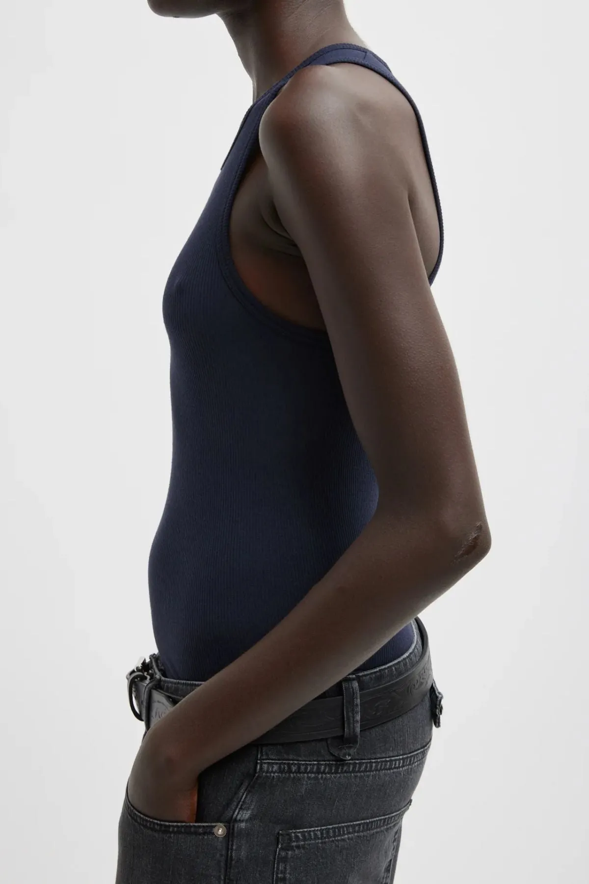 Womens Tibi Tibi Circular Fine Rib T-Shirt Tank - Navy