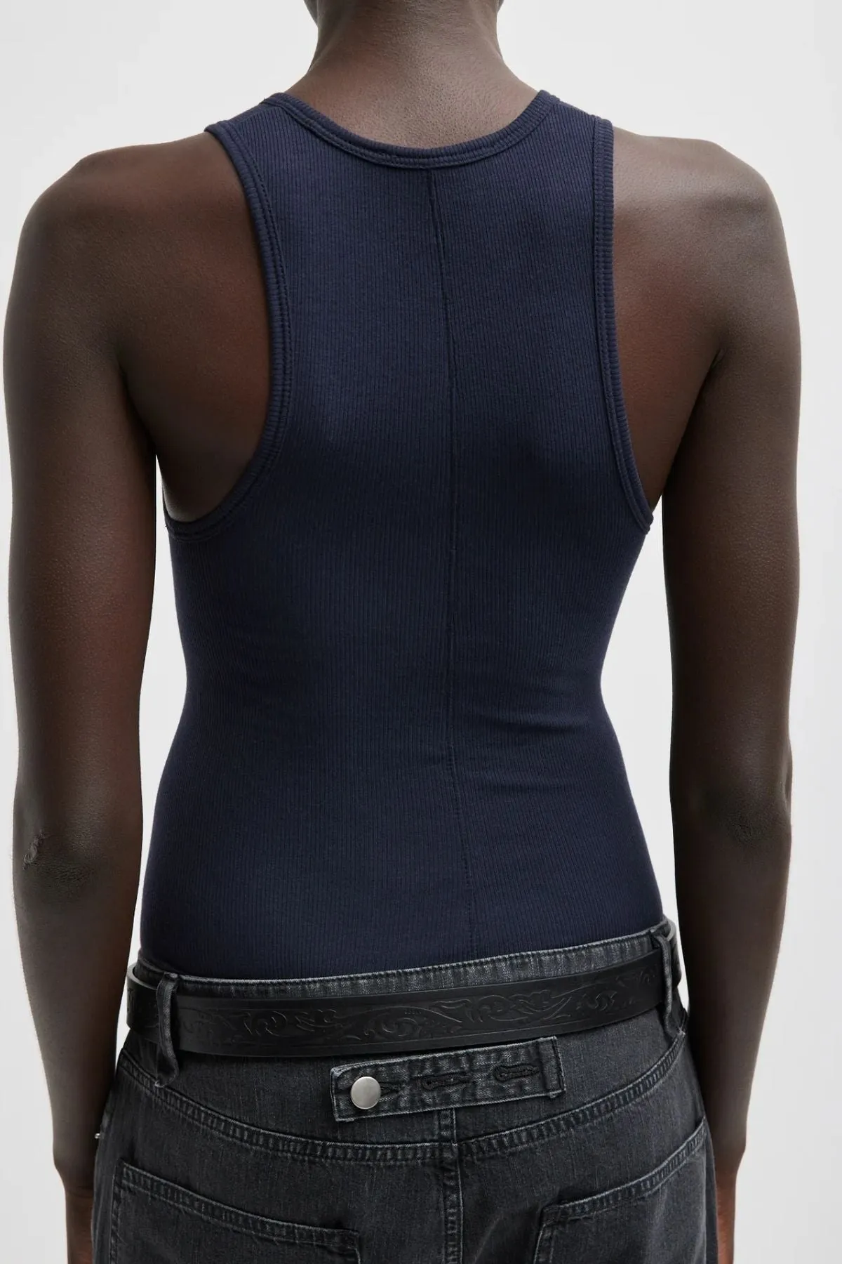Womens Tibi Tibi Circular Fine Rib T-Shirt Tank - Navy
