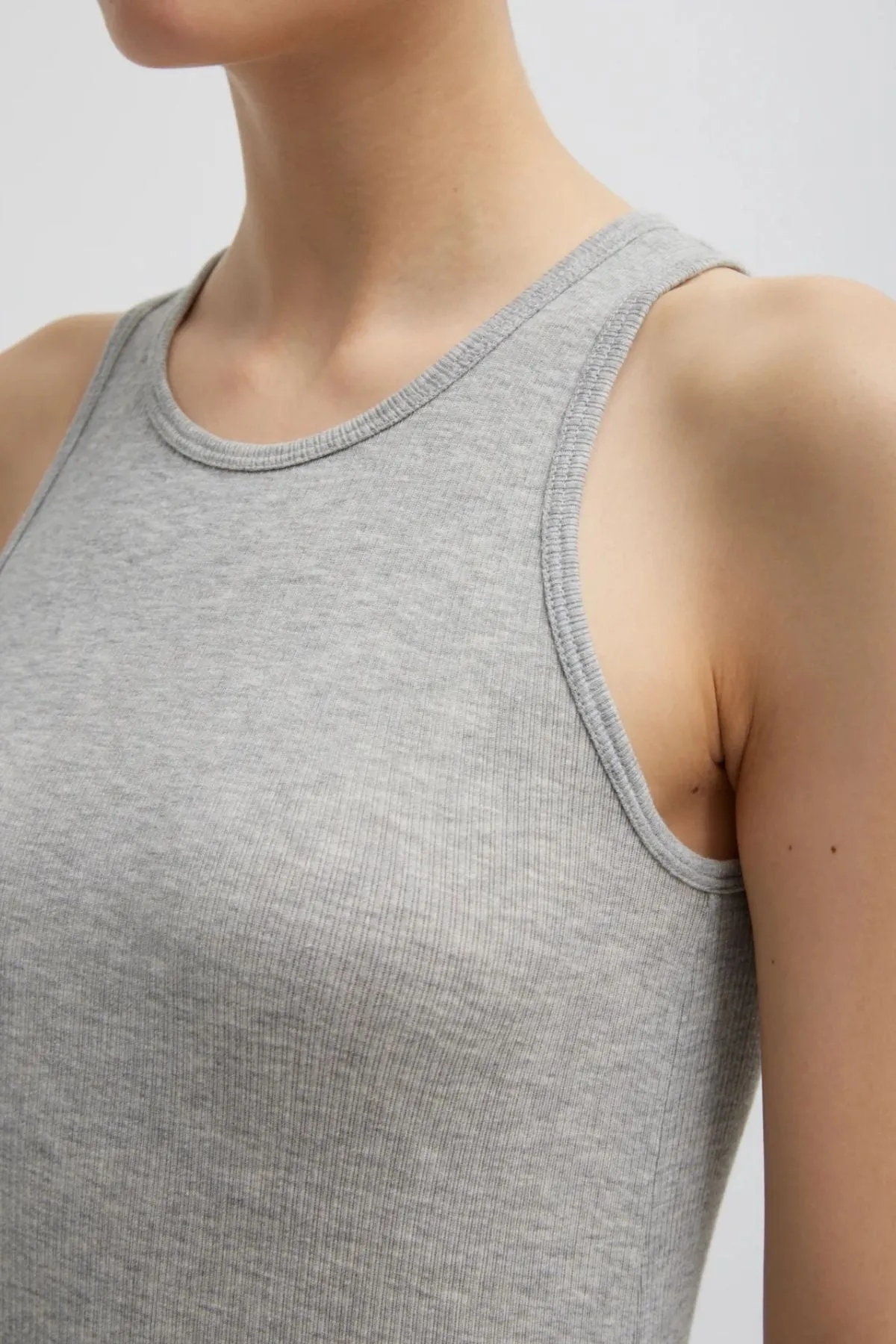 Womens Tibi Tibi Circular Fine Rib Tank - Heather Grey
