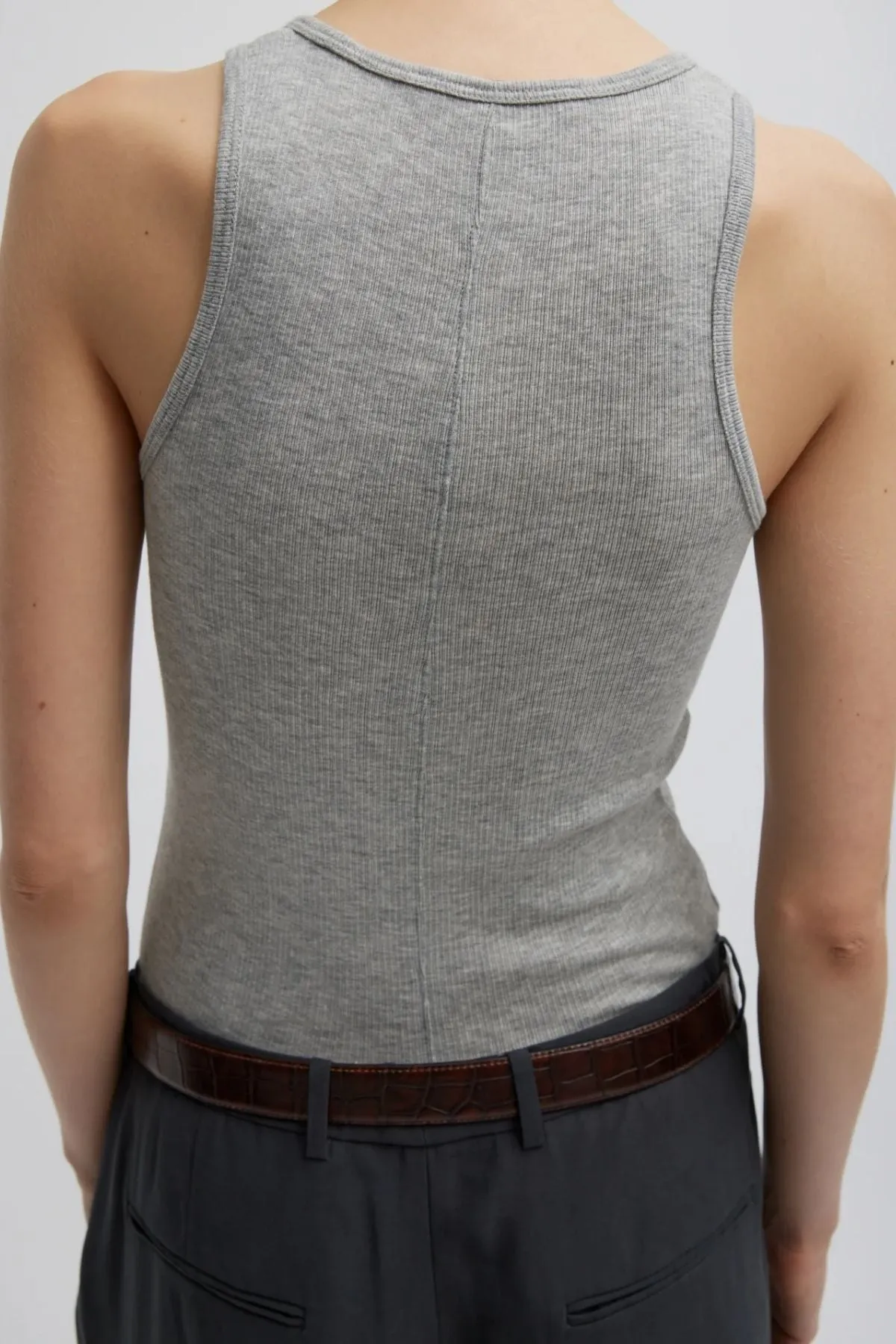 Womens Tibi Tibi Circular Fine Rib Tank - Heather Grey